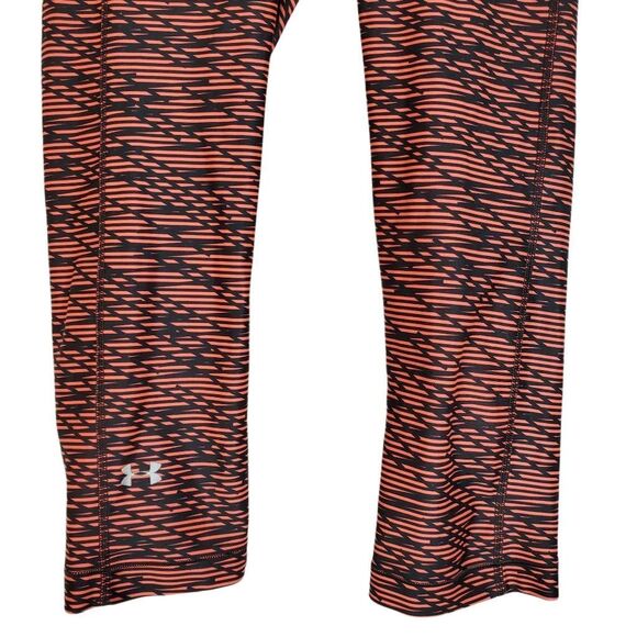 Under Armour Heat Gear Mid-rise Geometric Active Capri Leggings Dark Gray Orange - Picture 4 of 14